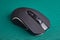 Wireless gaming computer mouse in black, on green