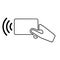 Wireless NFC vector icon. pay pass illustration symbol. Credit card and hand tap pay wave logo or sign.