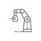 Wireless robotic welding machine, robotic arm with spark torch line icon.