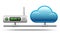 Wireless router icon is connected to the cloud by a wired connection. Vector Illustration on white background