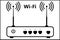 Wireless router vector icon with 4 connectors LAN, 1 connector WAN and 2 antennas. Black on white background.