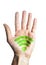 Wireless sign painted on the man\'s Palm, on white background