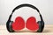 Wireless stereo headset and two heart shape box. Listen to your heart