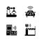 Wireless technologies black glyph icons set on white space