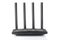 Wireless wi-fi black router with four antennas isolated on white. High speed internet connection, firewall network and