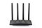 Wireless wi-fi black router with four antennas isolated on white. High speed internet connection, firewall network and