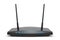 Wireless wi-fi black router with two antennas and blue indicator