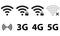 Wireless and wifi icon set for remote internet access. Podcast vector symbol. 3G, 4G and 5G technology symbols