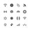 Wireless wifi and radio signals icons. Antenna, mobile signal and wave vector symbols isolated