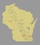 Wisconsin accurate vector exact detailed State Map with Community Assistance and Activates Icons Original pastel Illustration. Un