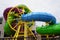 Wisconsin Dells, Wisconsin USA - May 21st, 2022: Medusa\\\'s Slidewheel new water park ride at Mt. Olympus fully assembled.