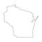 Wisconsin, state of USA - solid black outline map of country area. Simple flat vector illustration