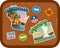 Wisconsin, Wyoming travel stickers with scenic attractions