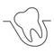 Wisdom tooth thin line icon. Malocclusion problem, crooked teeth symbol, outline style pictogram on white background