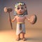 Wise ancient Egyptian pharaoh Tutankhamun holding an auction gavel hammer, 3d illustration