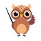 Wise Brown Owl, Cute Bird Teacher Cartoon Character with Pointer Vector Illustration
