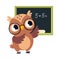 Wise Brown Owl, Cute Bird Teacher Cartoon Character Teaching Math at School Vector Illustration
