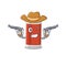 A wise cowboy of glass of apple juice Cartoon design with guns