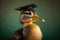 a wise and cute duck in a graduation cap, created with Generative AI technology