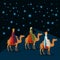 Wise men traveling in the desert christmas scene