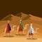 Wise men traveling in the desert christmas scene