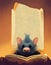 wise old mouse reading a book, children book style art, ai generated image