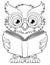 Wise Old Owl Cartoon Cute Character Reading Book