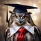 A wise old owl in a graduation cap and gown, holding a diploma1