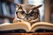 Wise Owl with Glasses Reading a Book, AI Generated