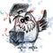 A wise owl in a graduate cap shows wing up in a sketch style. Subject for school, training. On a background with