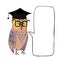 Wise owl in graduate cap and speach buble