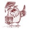 A wise owl in a graduate s hat shows its wing up. Owl reads a book. Design for schools and educational institutions