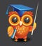 Wise owl in graduation cap