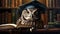 Wise Owl with Graduation Cap and Glasses Perched by Stacked Books. Generative Ai