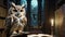 Wise Owl in Library with Candlelight