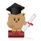 Wise owl sits on a book of knowledge.Bird with black graduate ha