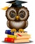 Wise owl on a stack of books