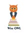 Wise owl on a stack of books. Vector owl characters, learning concept. Back to school flat illustration