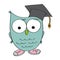 Wise owl wearing shoes with graduation cap on the head