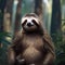 A wise sloth superhero with a calm demeanor, using its wisdom to protect the forest1