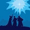 Wisemen pointing to the star of Bethlehem.