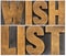 Wish list word abstract typography in wood type