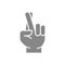 Wish for luck gray icon. Crossed fingers symbol