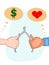 Wishbone and hands money or love thinking bubble illustration	white background