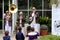 Wisley, Surrey, UK - April 30 2017: Trad Jazz trio of musicians