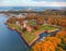 Wisloujscie fortress in autumnal scenery in Gdansk, Poland. Aerial view
