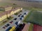 Wisniowa, Poland - 9 10 2018:Open school sports complex. Panorama of playing fields from a bird`s flight. Aerial photography from