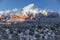 Wispy clouds around peaks of Sedona`s famed Red Rock Mountains