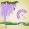 Wisteria branch, fan, landscape with bridge and japanese hieroglyphs \\\