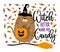 Witch better have my candy - funny slogan with cute cat in witch hat, with pumpki  bag and sweets.
